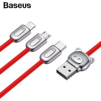 

Baseus USB Cable Mini Pig Cartoon Style 35 A 3 in 1 USB Cable for iOSType-CMicro USB Mobile Phone Fast Charging Data Transfer