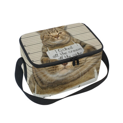 

ALAZA Lunch Box Insulated Lunch Bag Large Cooler Bad Cat Licked All Cream Tote Bag