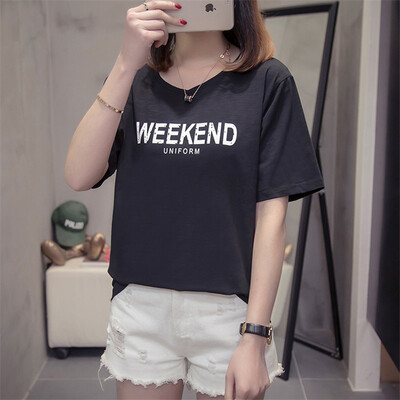 

JOY OF JOY Jingdong Womens 2019 Summer New Womens Korean Short Sleeve T-Shirt Womens Bamboo Cotton JWTD191472 Black