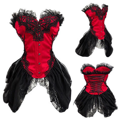 

SLIMBELLE Womens Floral Embroidery Overbust Corset Skirt Dance Party Dress Waist Cincher