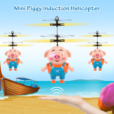 

Mini Flying Piggy Infrared Induction Drone LED Flashing Light Aircraft RC Toy with Remote Controller Great Gift for Kids Children