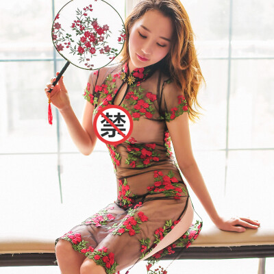 

Private cabinet sexy lingerie womens suit extreme temptation uniform strap sexy pajamas cosplay Siamese three-point transparent lace nightdress cheongsam Yan Yunmei