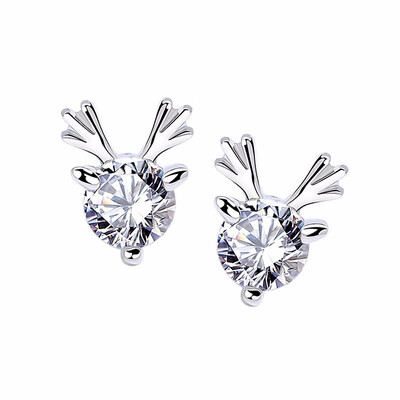 

925 Silver Cute Elk Horn Earrings Fashion Studded Zircon Earrings