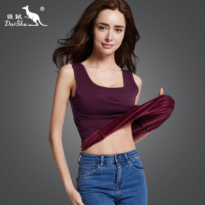 

Kangaroo ladies warm vest de velvet round neck warm vest thermal underwear top dark purple