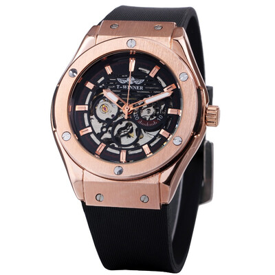 

WINNER Luminous Luxury Automatic Mechanical Men Watch Skeleton Self-Winding Sports Style Men Casual Wristwatch Rubber Band Masculi