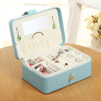 

Yappies leather crystal love jewelry box jewelry box European makeup mirror hand jewelry box storage box creative with lock storage box birthday gift blue