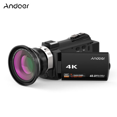 

Andoer 4K 1080P 48MP WiFi Digital Video Camera Camcorder Recorder with 2pcs Rechargeable Batteries 039X Wide Angle Macro Lens N