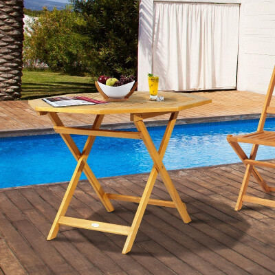 

39 Acacia Wood Octagon Folding Outdoor Bistro Table with Umbrella Hole