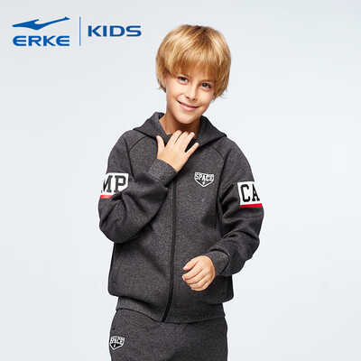 

Hongxing Erke ERKE childrens clothing jacket boys cardigan hooded sweater sports shirt wild casual jacket 63219114057 deep twist gray 120