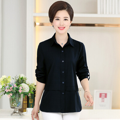 

Yu Zhaolin 2019 new middle-aged womens large size shirt mother dress spring&autumn chiffon long-sleeved shirt YWMM191354 black