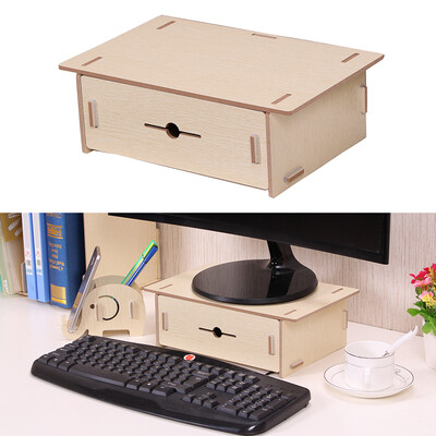 

Small Desk Monitor Riser Stand Organizer Wood with Pen Holder Drawer for School Office Home Stationery Storage