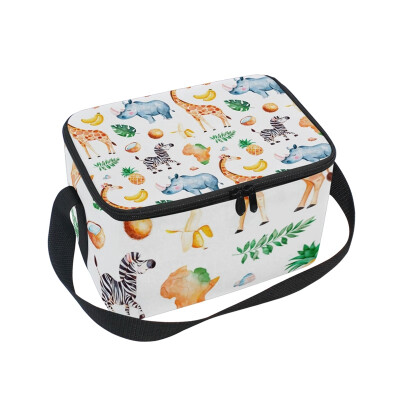 

ALAZA Insulated Lunch Box Giraffe Rhino Zebra Pineapple Elements Lunch Bag for Men Women Portable Tote Bag Cooler Bag