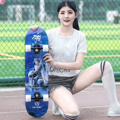 

COOL BOARD Skateboard Beginner Teen Adult Brush Street Travel Double Rocker Men&Women Four Wheels Flash Scooter Constellation Aquarius - Flash Wheel