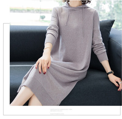 

Autumn&winter womens new hooded sweater loose dress in the long sweater
