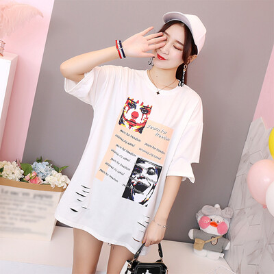 

JOY OF JOY Jingdong Womens 2019 Summer New Medium Long Loose Print T-Shirt Women JWTD191480 White XL