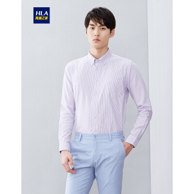 

HLA Haiyans Parents Sleeve Casual Shirt Men 2019 Summer New Comfortable Oxford Spinning Stripe Long Lining HNEAD2R067A Light Purple Stripe 6717596A41