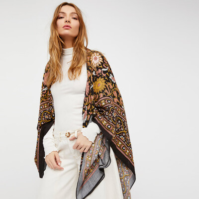 

Vintage Women Chiffon Kimono Cardigan Ethnic Boho Print Loose Long Outerwear Beachwear Bikini Cover Up RoseBlueCoffee