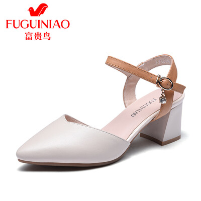 

Fugui bird FUGUINIAO single shoes ladies fashion wild thick with buckle with pointed shallow mouth K99D536C beige 34