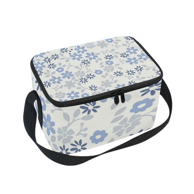 

ALAZA Insulated Lunch Box Blue Floral Lunch Bag for Men Women Portable Tote Bag Cooler Bag