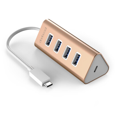 

dodocool Aluminum USB Type-C Male to 4-Port USB 30 Hub Adapter with USB-C Female Charging Port PD for New MacBook&More Gold