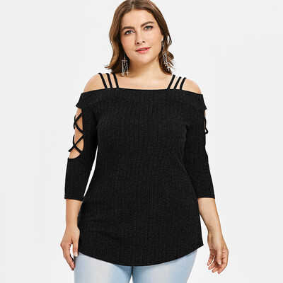 

PREISEI Spring Autumn Women Sexy Elegant Plus Size Elastic Slash Neck Three Quarter Sleeve Knitted T Shirt Ladies Top DJDM003