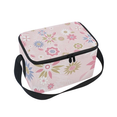 

ALAZA Insulated Lunch Box Floral Pink Lunch Bag for Men Women Portable Tote Bag Cooler Bag