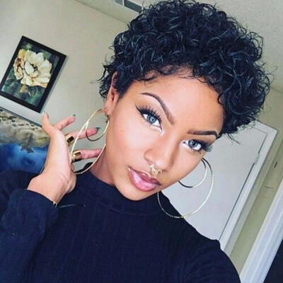 

130 Density Preplucked Short Curly Bob Lace Front Wig Black Human Hair Full Lace Wig 9A Brazilian Virgin Remy Wave Bob Cut Wig