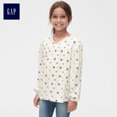 

GAP flagship store girls vibrant print V-neck long-sleeved shirt 397988 ivory white L