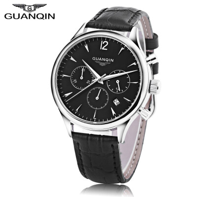 

GUANQIN GS19023 Men Quartz Watch Decorative Sub-dial Date 3ATM Genuine Leather Band Wristwatch