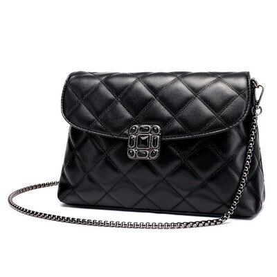 

New Style Women Fashion Handbag Black Soft Lozenge Xiekua Package Retro Ladies Clamshell Bags Size 25817