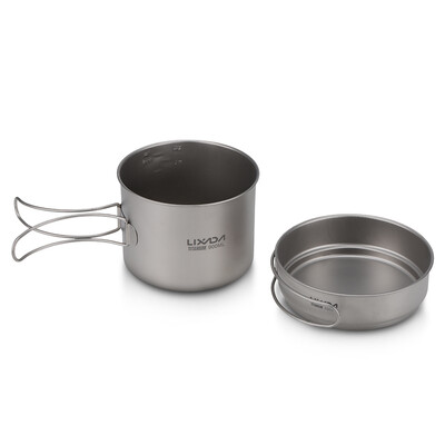 

Lixada Ultralight Titanium Cookset Outdoor Camping Cookware Set 900ml Pot&350ml Fry Pan with Folding Handles