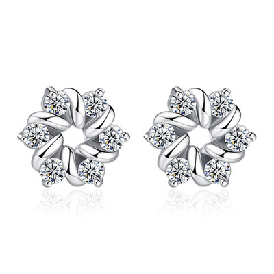 

Clear Cubic Zirconia Stud Earrings For Women Korea Trendy Jewelry Flower High Quality Accessories WHE194