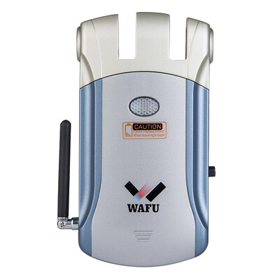 

WAFU Door Lock Wireless Remote Control Smart Electronic Lock Invisible Keyless Entry Door Lock with 2 Remote ControllersBlue&Silv