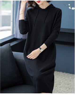 

Autumn&winter womens new hooded sweater loose dress in the long sweater