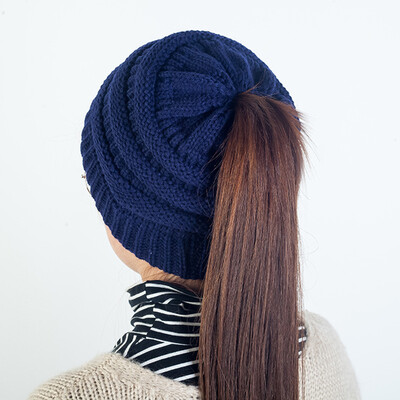 

Women Knitted Beanies Tail Hat Dome High Bun Ponytail Winter Cap Skullies Headwear