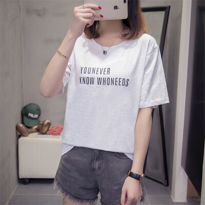 

JOY OF JOY Jingdong Womens 2019 Summer New Korean Summer Round Neck Slim Short Sleeve T-Shirt Female JWTD191470 White XL