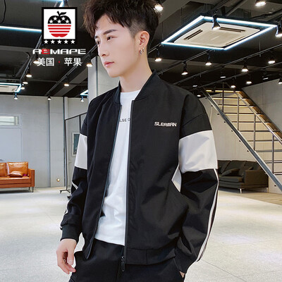 

AEMAPEAmerican Apple Jacket Mens Jacket 2019 Spring New Slim Stand Collar Mens Fashion Casual Trends Baseball Clothes 9025 Black