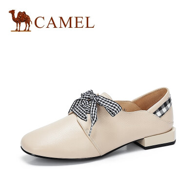

Camel CAMEL ladies cute sweet plaid lace square head single shoes A910076123 beige white 37