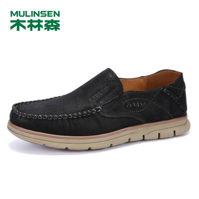 

Mulinsen MULINSEN simple wrestling fashion mens set of foot layer leather outdoor casual shoes black 40 SS97403