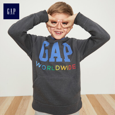 

GAP flagship store childrens clothing boy plus velvet hoodie sweater printed casual blouse 399987 carbon gray 110cm