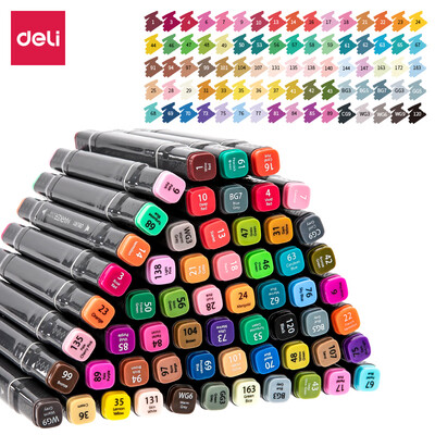 

Deli deli 80 color square pole double head alcohol oil professional marker set student hand-painted comic design painting color pen note pen 70800-80