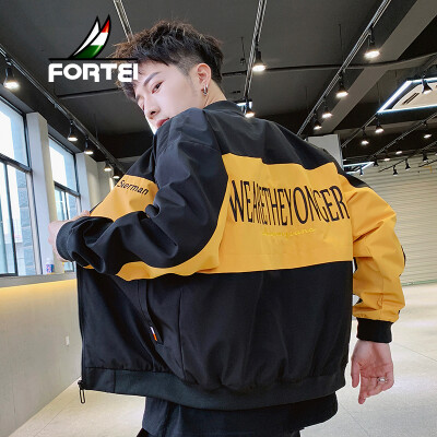 

Fushun FORTEI jacket mens jacket 2019 spring new fashion casual youth Slim baseball uniform stand collar jacket mens shirt 9057 black yellow