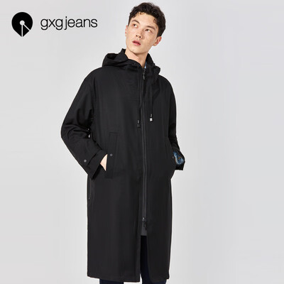 

Gxgjeans mens spring long trench coat mens knee trend casual hooded wool coat 181608127 black S