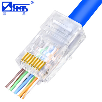 

SANBAO SJZ-550 Super five straight through perforated crystal head RJ45 unshielded network crystal head pure copper gold plated 50U 30 bag