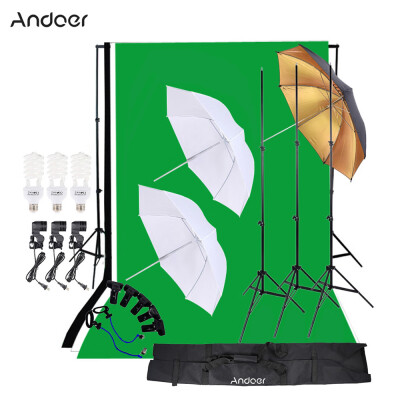 

Andoer Photo Studio Kit Photography 45W Light Bulb Muslin Backdrop Stand E27 Light Socket Soft Umbrella BlackGold Umbrella Set