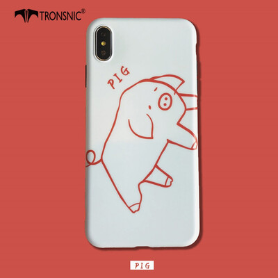

TRONSNIC Cute Cartoon Pig Phone Case for iPhone X XS Soft Matte White Lines Funny Case Cover Hot