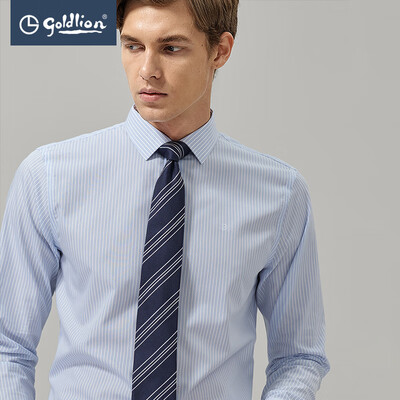 

Goldlion Goldlion 2019 spring&summer new mens nano-free ironing delicate stripes gentleman Slim version long-sleeved shirt blue
