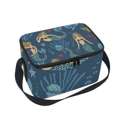 

ALAZA Insulated Lunch Box Seamless Pattern With Mermaids Lunch Bag for Men Women Portable Tote Bag Cooler Bag