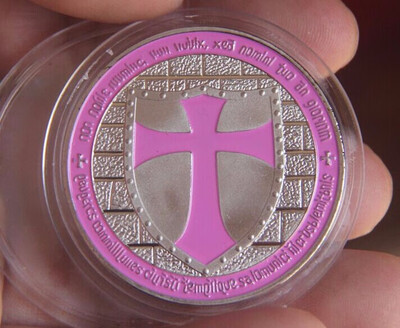 

40mm PINK Silver Souvenir Coin Cross Templar