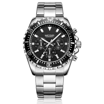 

MEGIR Fashion Sport Stainless Steel Men Watches 3ATM Water-resistant Quartz Luminous Man Wristwatch Relogio Musculino Chronograph